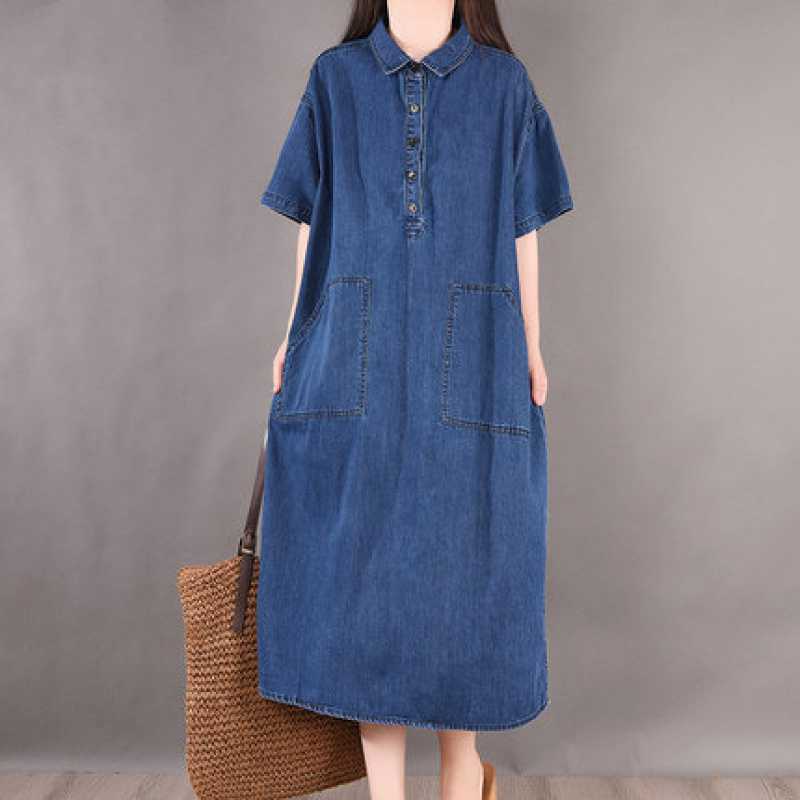 2022 Summer New Korean Loose plus size Women's Clothing Western Style Pure Cotton Outer Wear Slimming Denim dress