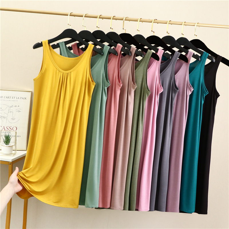 Large Size Women's Modal Nightdress Summer Thin Sleeveless Viscose Dress Loose Belly Covering 200 Jin Dress Base Skirt