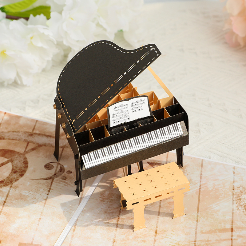 Picture of Birthday Gift Card 3D Stereo Creative Ornaments Color Printed Piano Birthday Thank You Card Thanksgiving Blessing Card Business Card