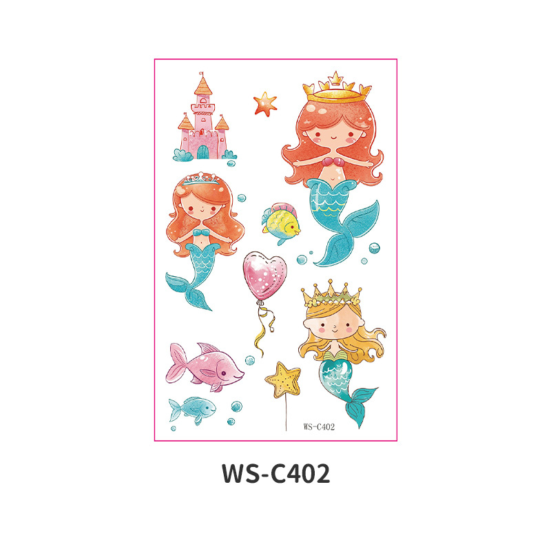 Picture of Cross Border Waterproof Sweat Tattoo Children Cartoon Dream Party Princess Theme Stickers suit Mermaid Tattoo Stickers