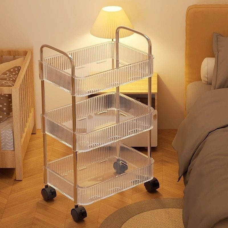 Transparent Acrylic Trolley Cosmetics Bedside Trolley Bookshelf Living Room Storage Box Bathroom Mobile Storage Rack