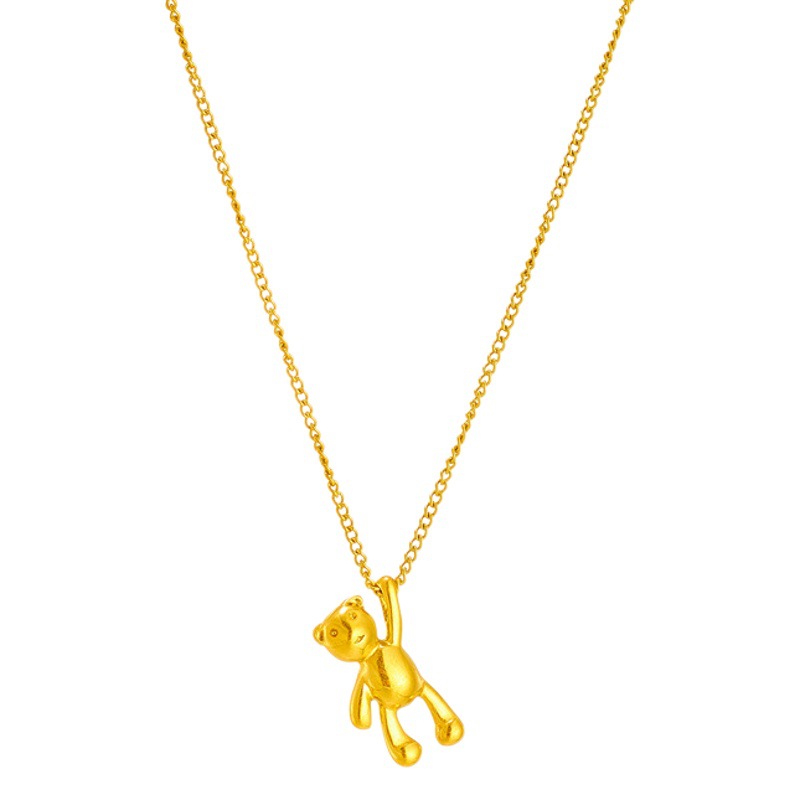 Japanese and Korean simple cute cartoon Three-dimensional glossy bear pendant titanium steel jewelry metal chain all-match necklace