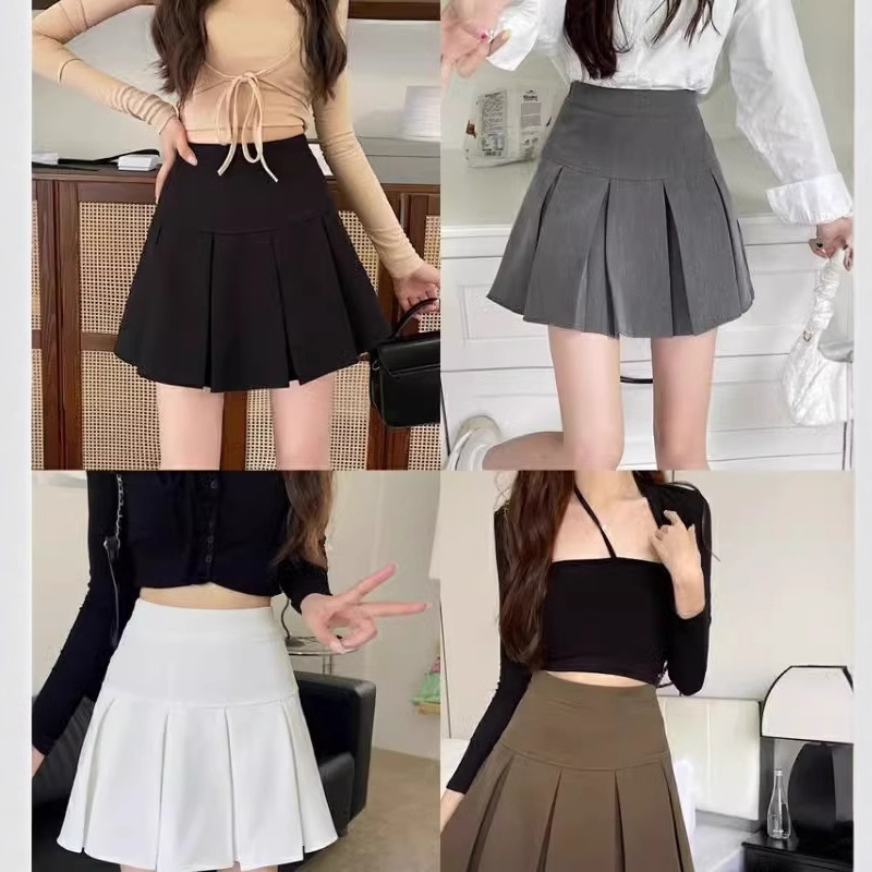 Pleated Skirt Women's Skirt Short Skirt Spring and Autumn New High Waist Summer Hip-wrap Skirt Umbrella Skirt Anti-glare A- line Skirt
