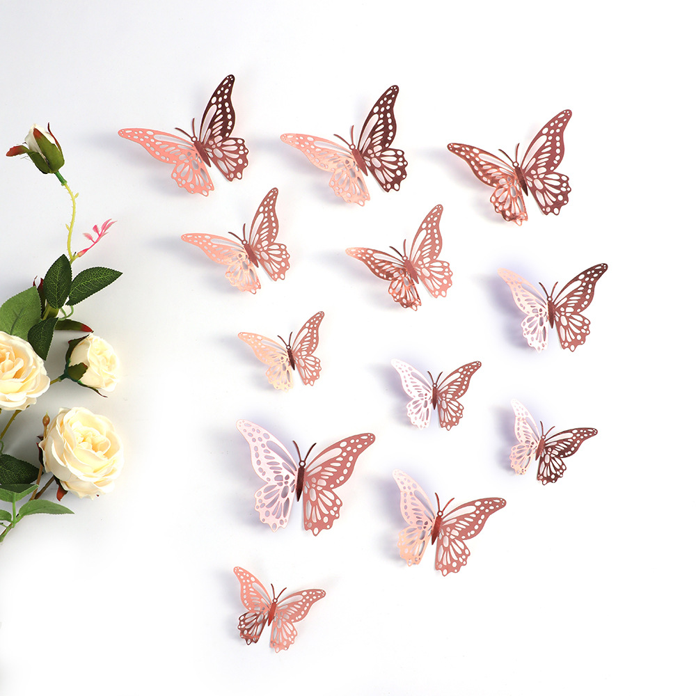 3D Butterfly 12 Hollow Butterfly Wall Stickers Festive Home Christmas Holiday Metal Decorative Stickers