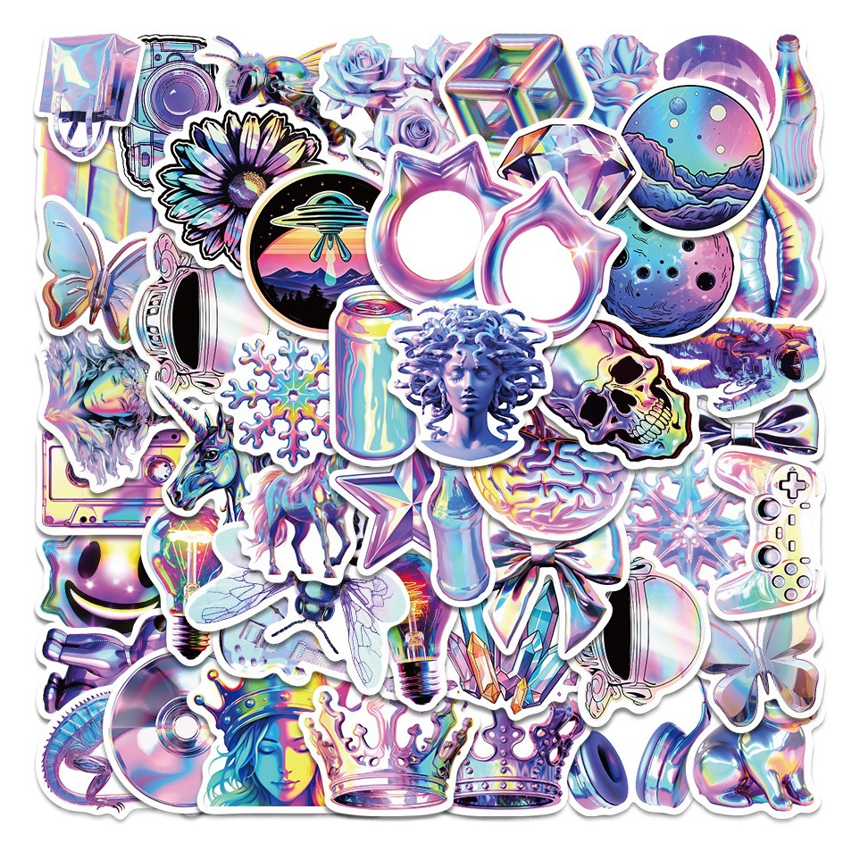50 sheets Nordic style laser effect water cup mobile phone aesthetic decoration Korean diy hand account material waterproof stickers
