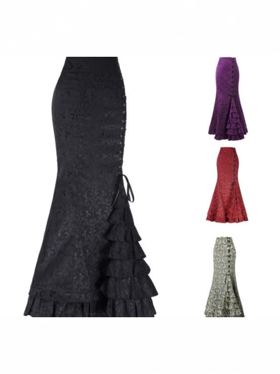 Picture of 2024 Halloween Jacquard Fishtail Skirt Steampunk Retro Skirt Gothic Skirt Victoria Long Skirt
