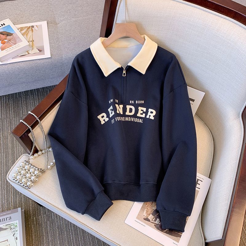 Picture of Polo Collar Sweatshirt for Women 2025 Spring & Fall New Color-Blocked Long-Sleeved Thin Sweatshirt for Female Students Tops and Jackets for Export