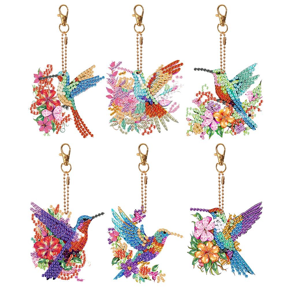 Cross mirror hot 6 diamond painting, acrylic material keychain double-sided DIY full diamond colorful hummingbird