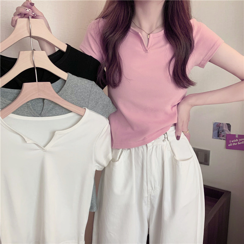 Picture of Short Women's Summer Design Sense Pink Slim-fit Navel Hot Girls Women's T-shirt Short-sleeved 2025 Summer New Clothes