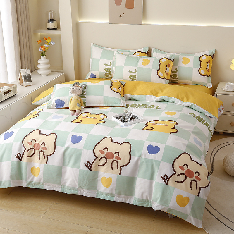 Picture of Small fresh sanding quilt cover four-piece water-washed cotton bed sheet quilt cover simple student dormitory single three-piece wholesale