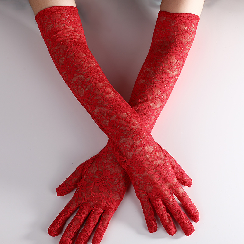 Picture of Wholesale Fashionable Lace Kidsren's Extended Gloves Extra Long Women's Lace Gloves Driving Sun Protection 40cm
