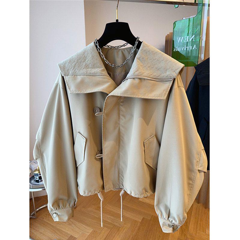Picture of Short Coat Women's Spring and Autumn Navy Collar Korean Casual Trendy Loose Western-style Design Buckle Jacket Top Niche