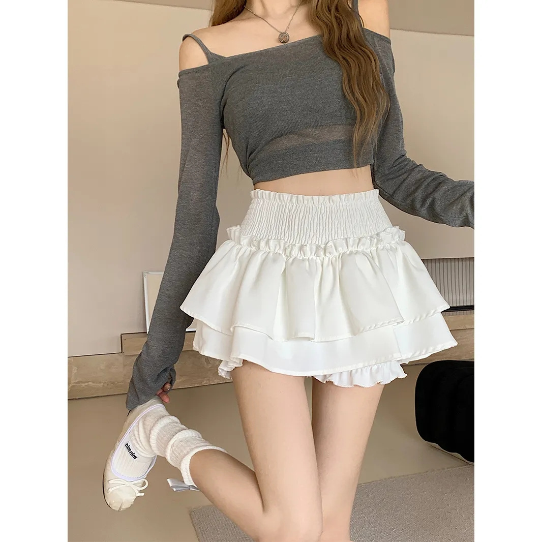 Black Pleated Skirt Women's Summer Ballet Style Cake Skirt High Waist Slimming Look A-Line Skirt Anti-Exposure Shorts Skirt
