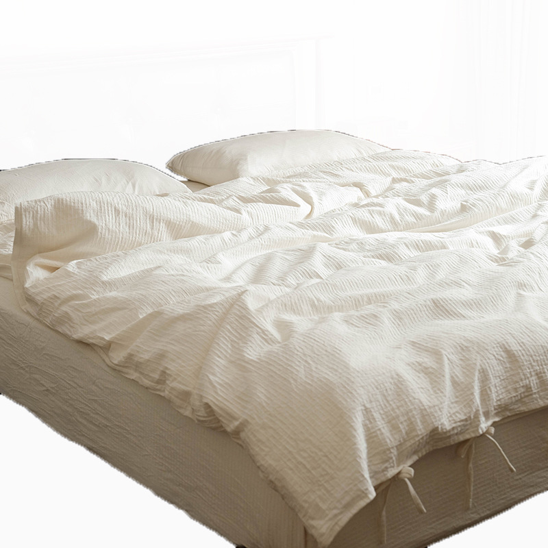 Picture of Class A Japanese-style Washed Cotton Four-piece Homestay Pure White Hotel High Quality Quilt Cover Bed Sheet Naked Sleeping Bedding