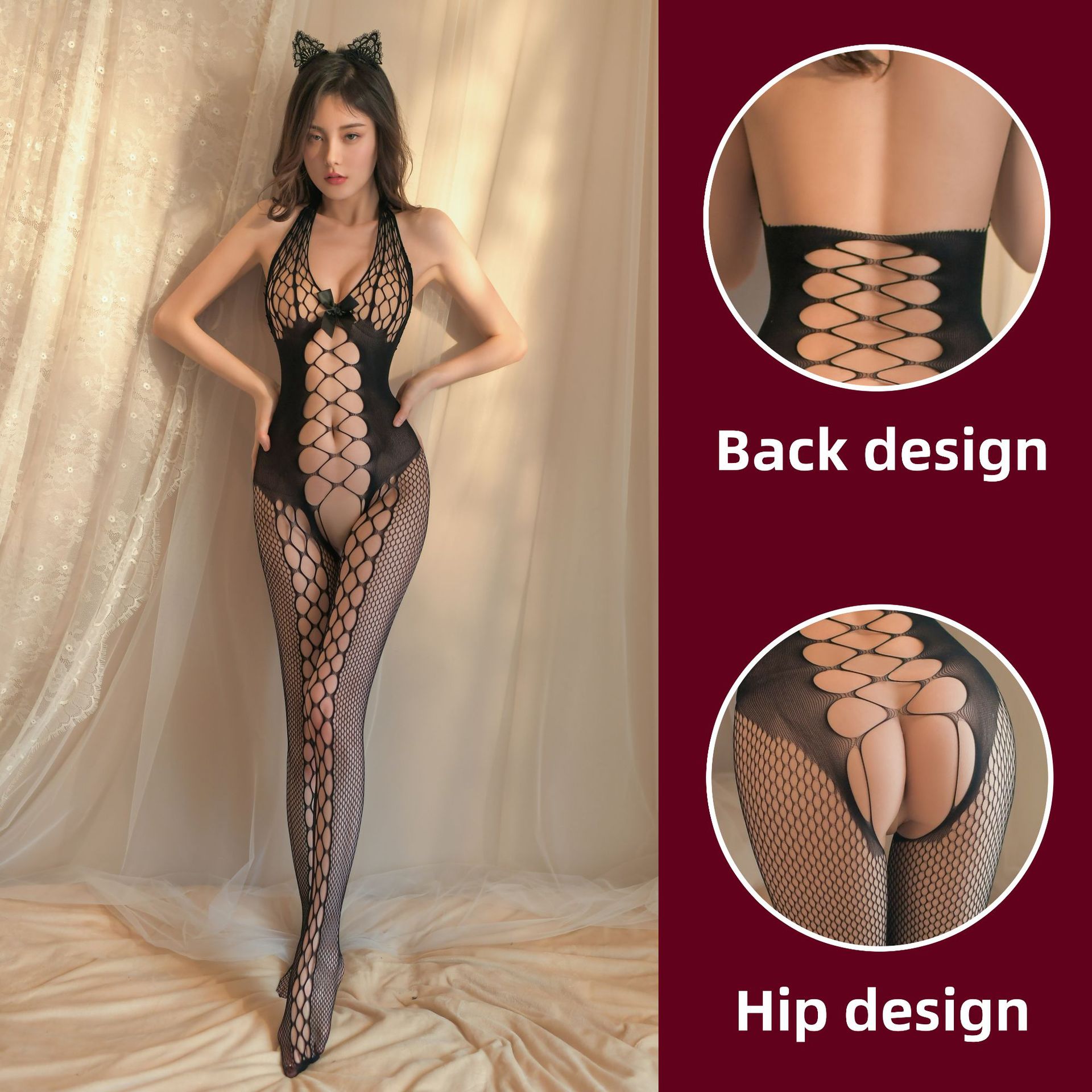 R057 Cross-Border Foreign Trade Lingerie Sexy Hollow-Out Transparent Full-Body Stockings European and American Open-Crotch Bodysuit Mesh Clothing Erotic