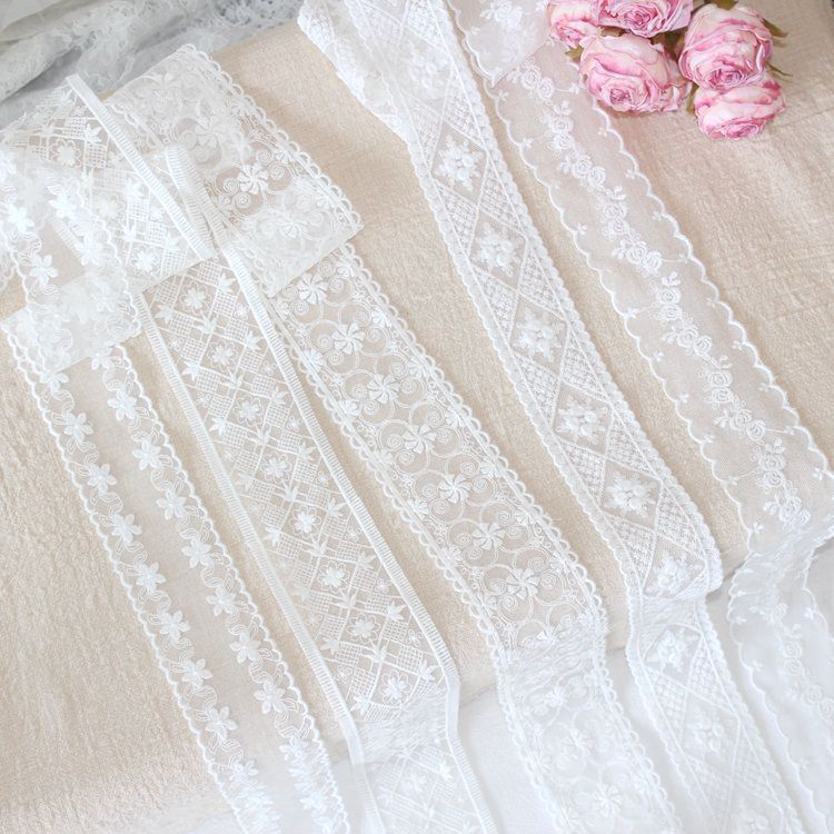 Exquisite straight edge mesh cotton thread embroidery lace clothing shoulder strap belt decorative lace accessories DIY materials