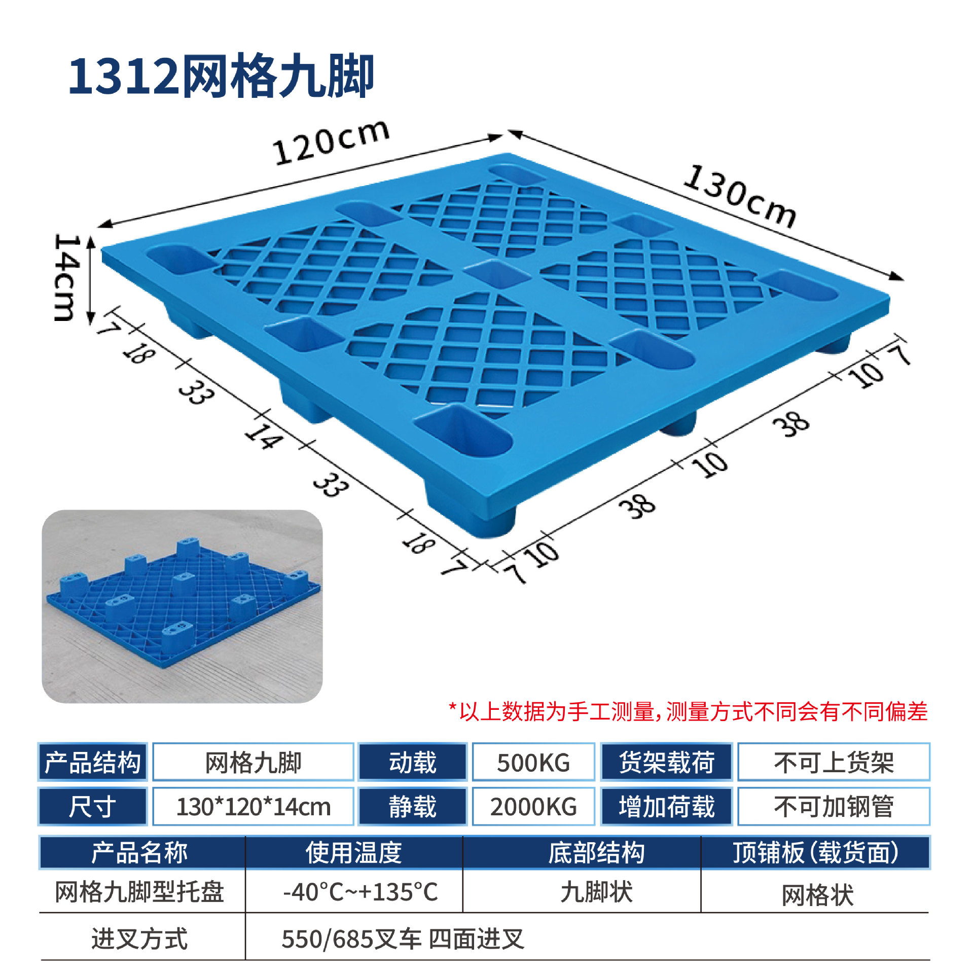 Picture of Plastic Pallet Nine-Foot Grid Forklift Pallet Warehouse Moisture-Proof Floor Board Logistics Pallet Plastic Pallet Manufacturer