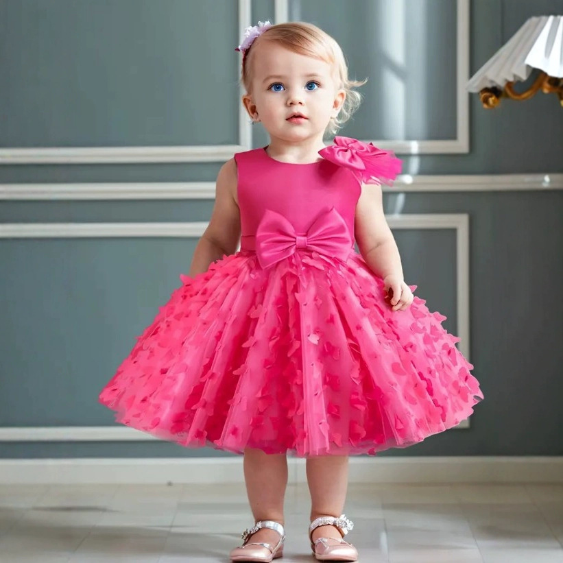 New girls solid color princess year-old bow puffy dinner performance dress year-old catch week dress wholesale