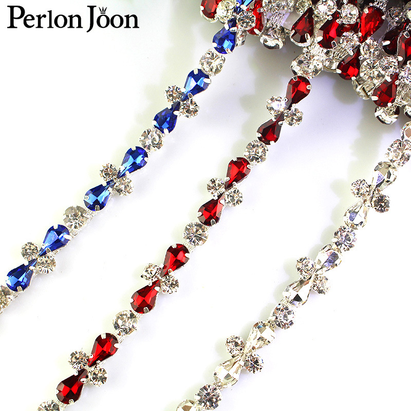 Multi-color water drop glass rhinestone welding code chain wedding dress clothing DIY accessories shoes and hats decorative diamond chain