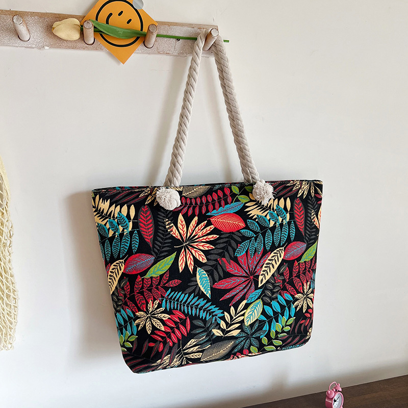 Picture of New Ethnic Style Simple Handbag Double-sided Printed All-match Large Capacity Women's Canvas Bag Hemp Rope Shoulder Casual Bag