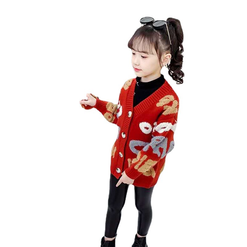 Picture of Children's Sweater Women's 2023 Spring and Autumn New Hot Style Girls Loose Big Kids Mid-length Big Kids Thickened Cardigan Jacket