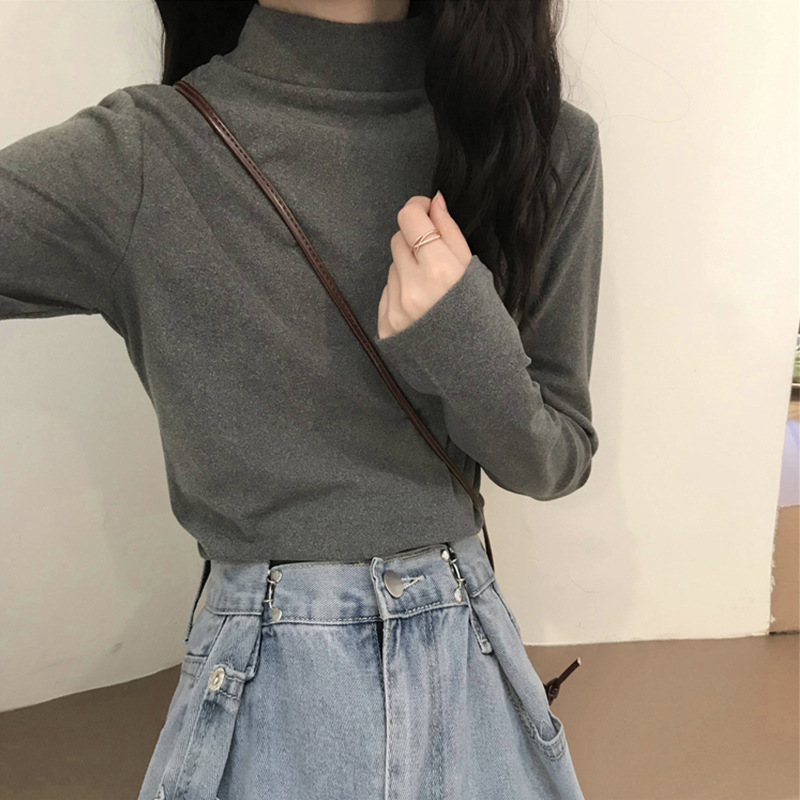 Picture of Velvet Mock Collar Base Shirt Women's Inner Wear Autumn and Winter Inner Wear New Long Sleeve T-Shirt Slim Warm Top Wear