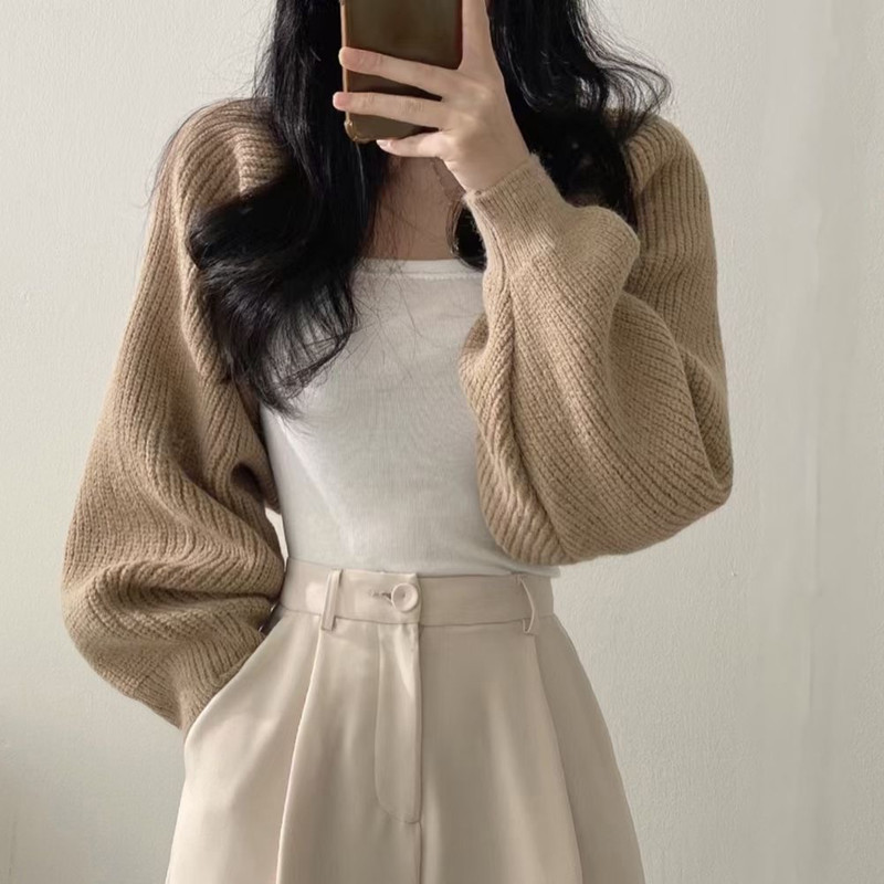 【Daijin】24 Dongpuyuan Korean-Style Lazy Knit Sweater Shawl for Women 2024 New Autumn Solid Color