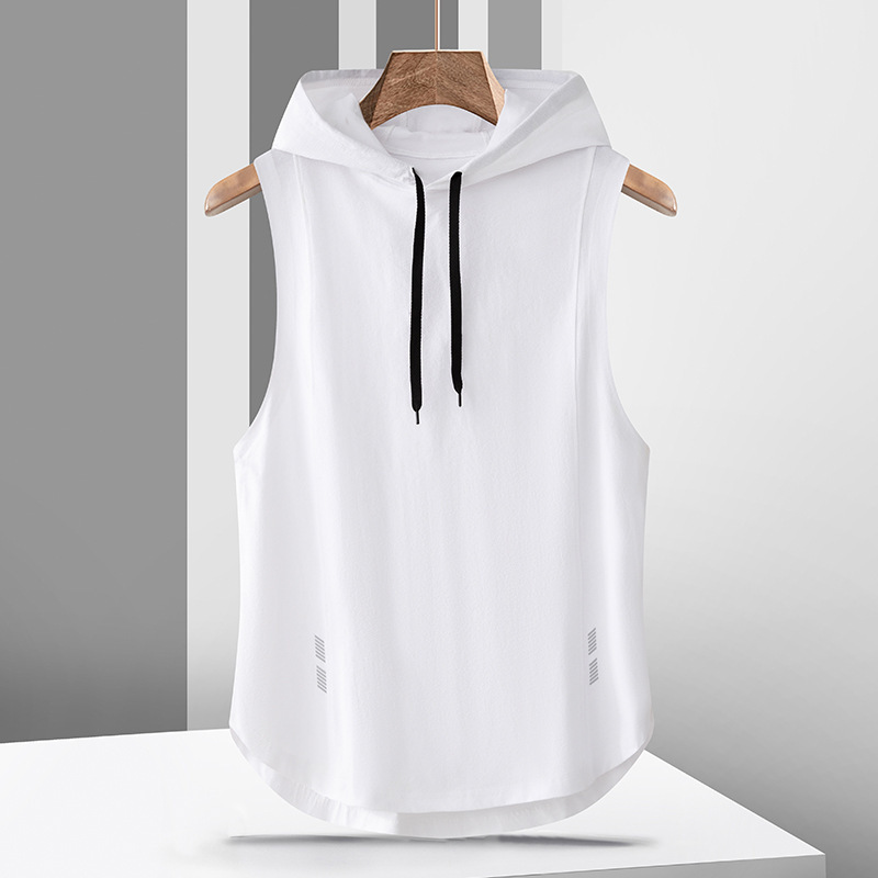 Live Broadcast Explosions Handsome Sleeveless T-Shirt Men's Hoodie 2024 Summer Thin Silk Smooth Quick Dry Shoulder Blanket Trend Ice Silk