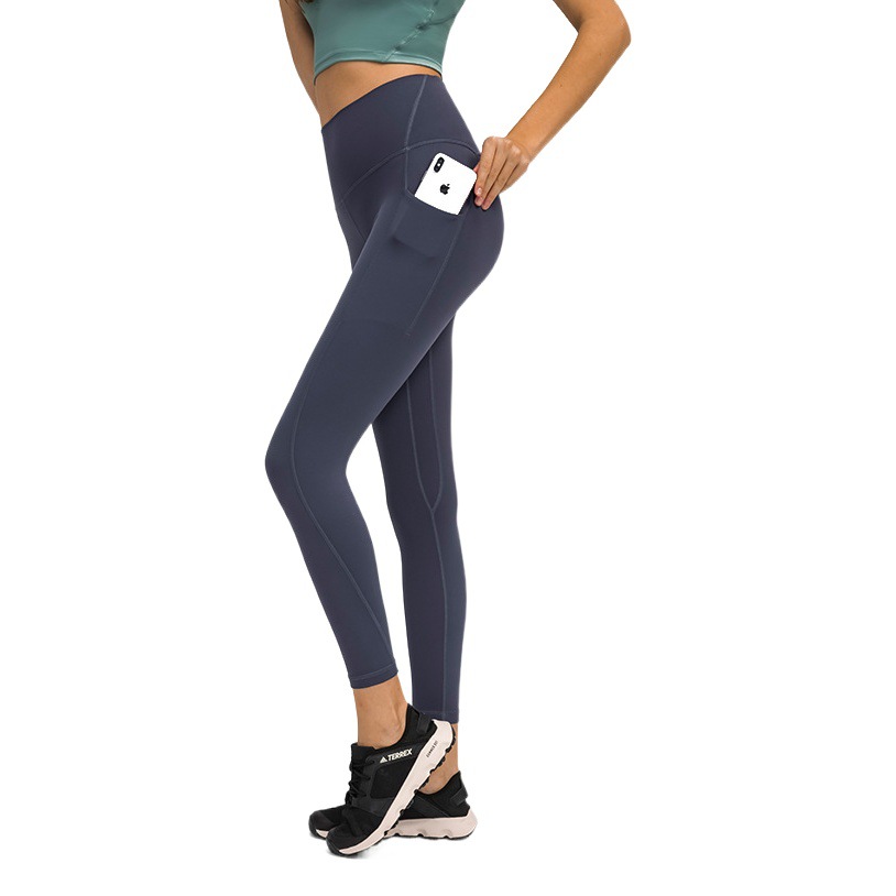 A generation of new upgraded naked yoga pants women's high waist hip side pocket sports fitness pants