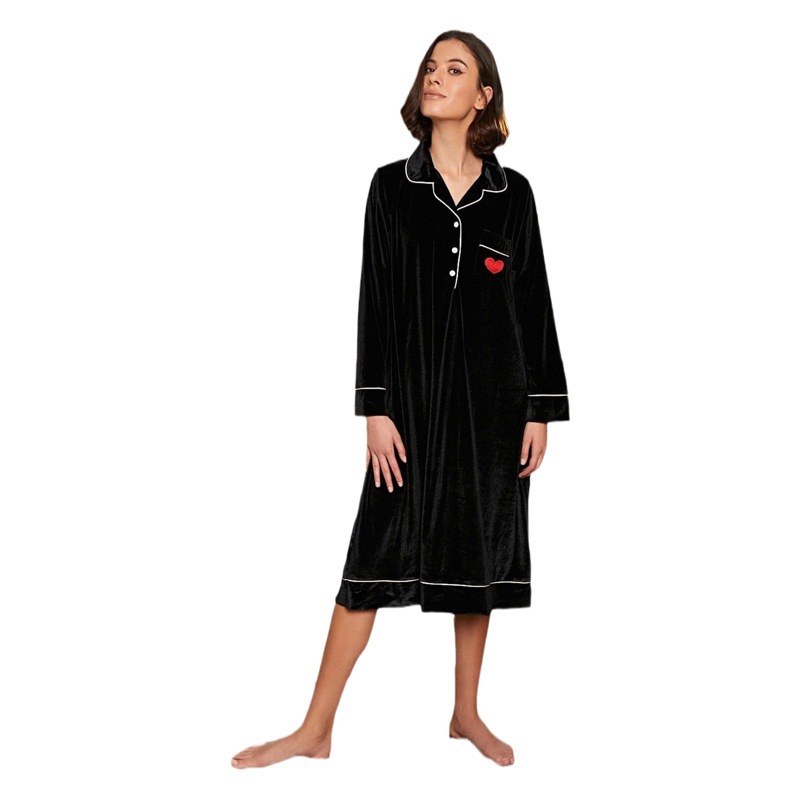 Amazon Export Nightgown Women's Autumn and Winter Long-Sleeved Velvet Thickeneded Women's Pajamas Cross-Border Independent Station Pantamas