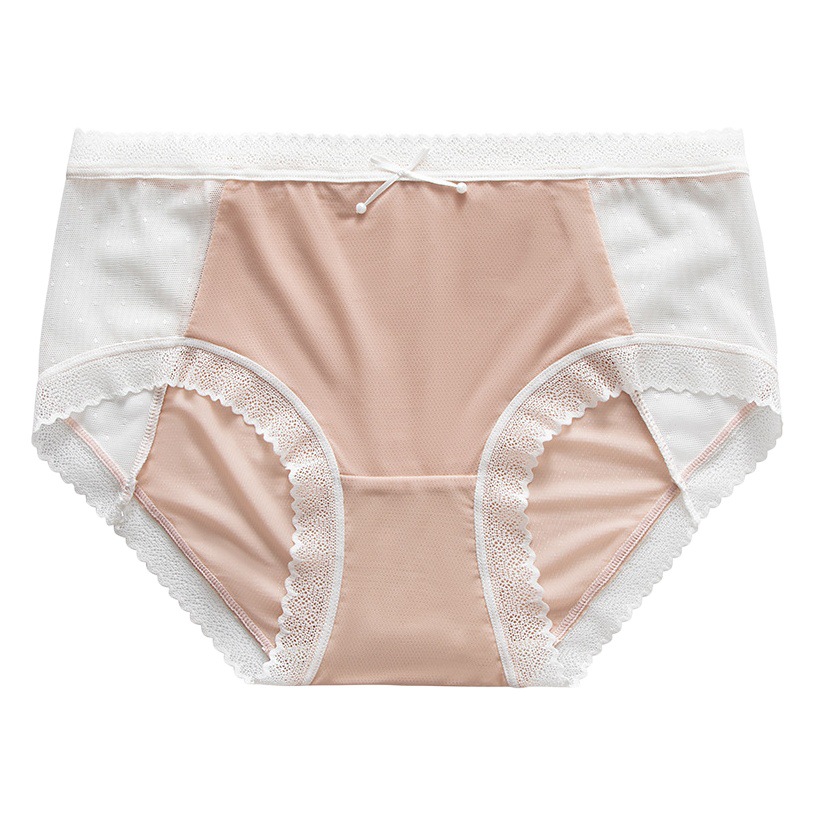 Sweet Pure Desire Women's Lace Sexy Underwear Women's Mulberry Silk Cotton Crotch Lightweight Breathable Mid-Low Waist Briefs Underwear for Women