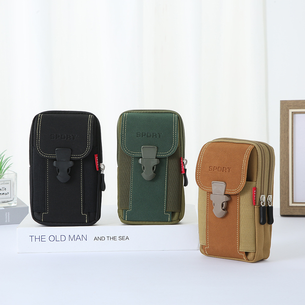 Men's Outdoor Sports Waist Bag Simple Fashion Hanging Bag Waterproof Multi-Functional Mobile Phone Storage Bag Waist Bag Cowhide Wholesale