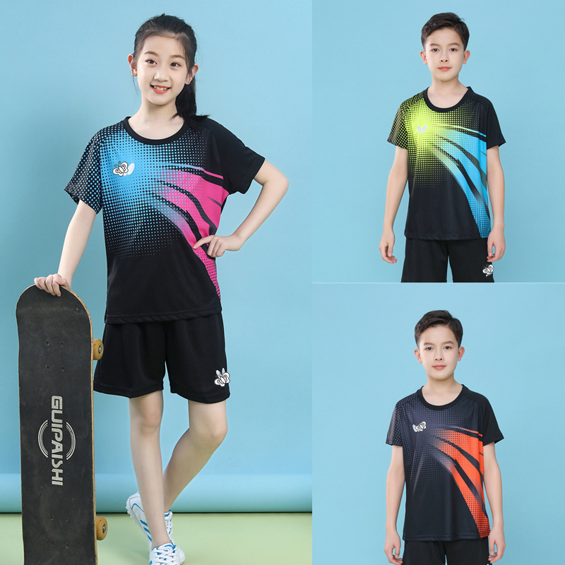 Children's Table Tennis Suit Boys and Girls Short Sleeve Top Quick-drying Table Tennis Running Competition Suit 2027B