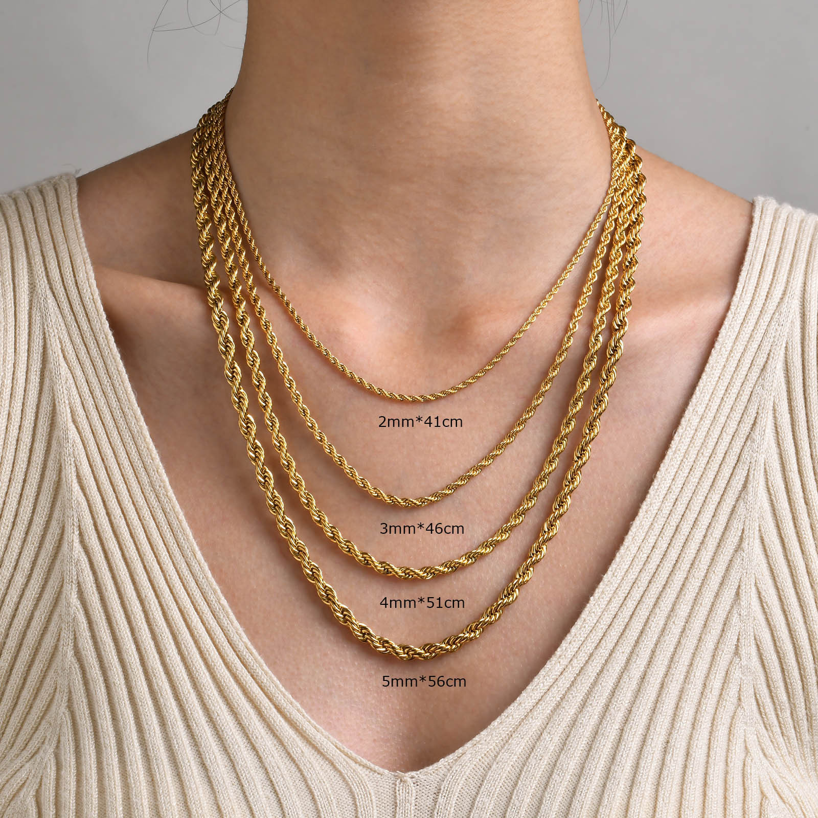 European and American Titanium Steel Twist Necklace Thick 2/3/4/5mm Clavicle Chain Stainless Steel Ladies Gold Stacked Twist Chain Wholesale