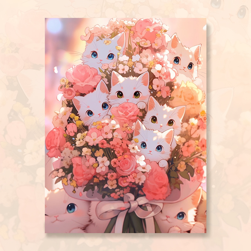 Picture of Cartoon bouquet digital oil painting diy oil painting handmade coloring paint painting filling hand painted decorative painting