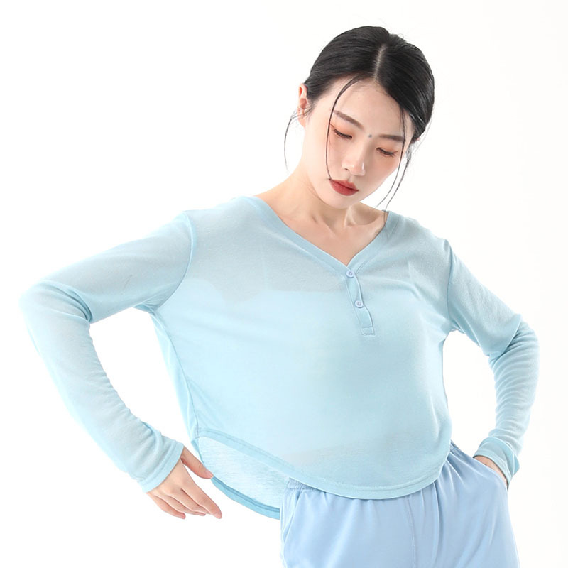 Picture of Thin V Neck Yoga Wear, Long-Sleeved Short Style, Loose-Fitting Outdoor Fitness Top, Breathable Daily Sports Blouse