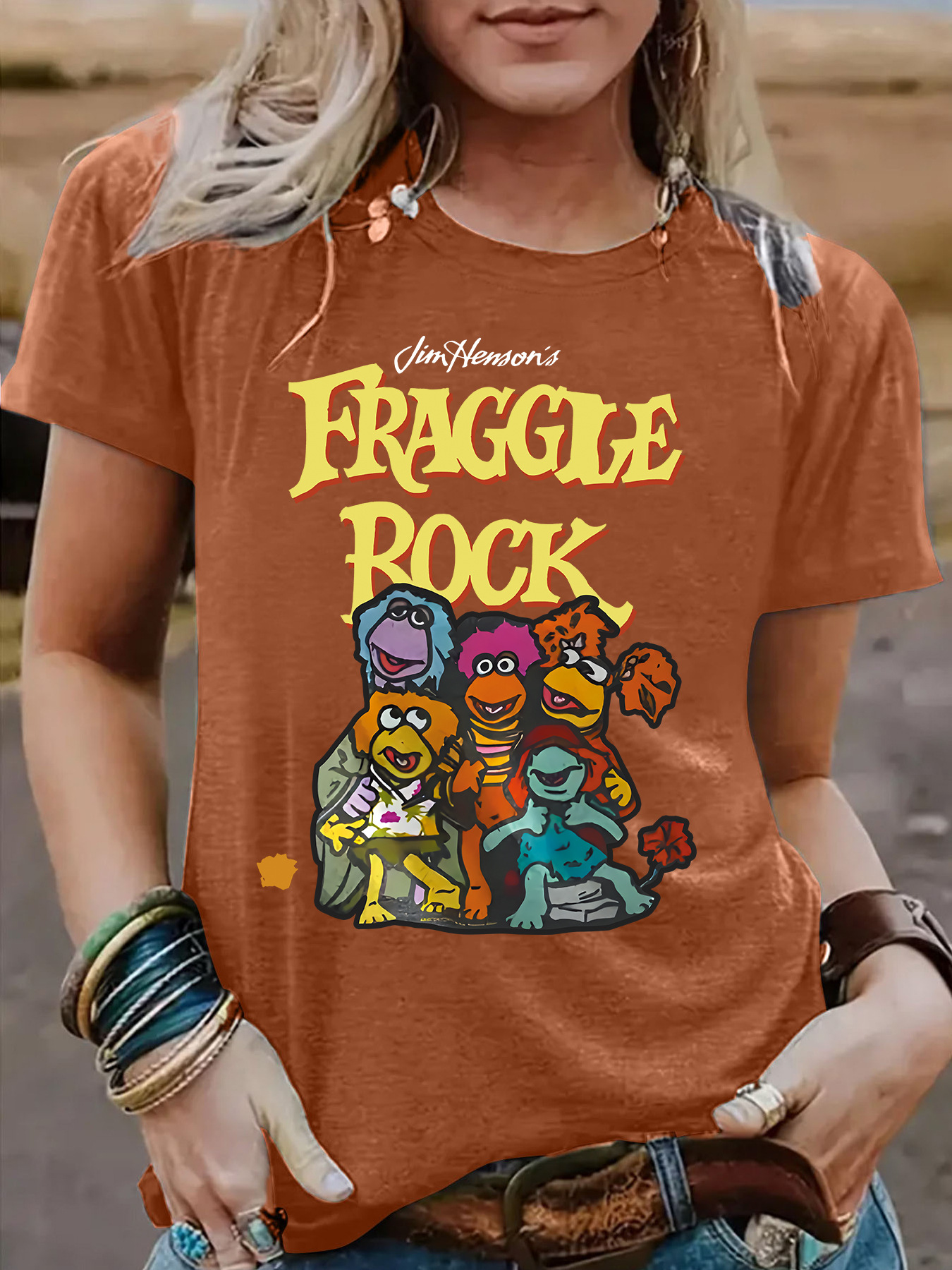 Picture of Cross-border Cute Short-sleeved Fraggle Rock Cartoon Characters Printed Round Neck Loose Short-sleeved T-shirt Women Wholesale