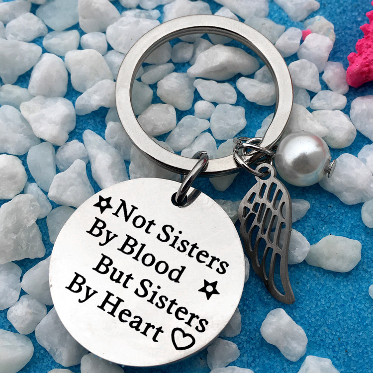 Stainless steel lettering key chain not sister by blood sisters girlfriends Christmas gift