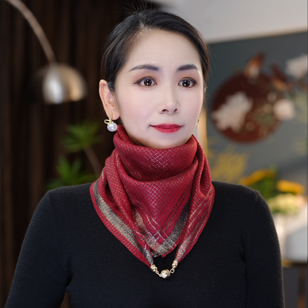 High-grade magnetic button scarf women's autumn and winter Korean-style versatile solid color thin scarf scarf large shawl