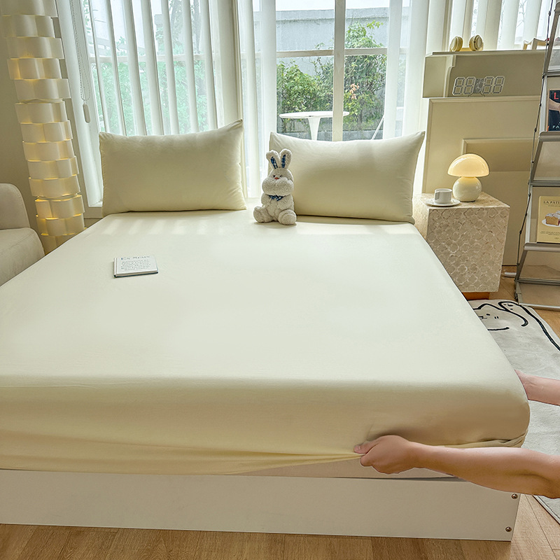 Picture of Thickened Fitted Sheet Single Piece, Class A, All Solid Color, Washed Cotton, 60S, Maternal and Infant Grade, Fitted Sheet Cover, Imitation Pure Cotton, Summer