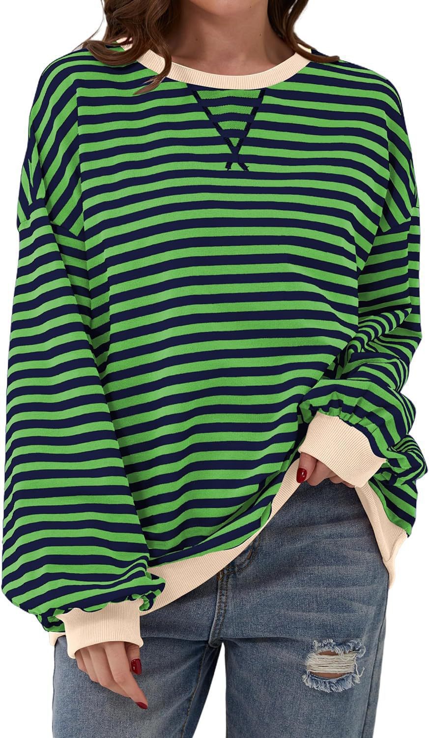 Picture of Europe and the United States cross-border Amazon autumn and winter new casual striped color matching T-shirt top