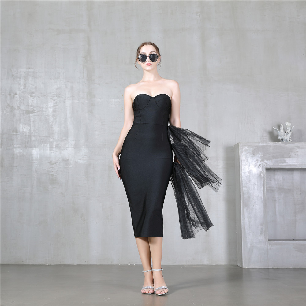European and American Cross-border Bandage dress Summer New Elegant Slim-fit Sexy High Waist Dinner Dress Tube Top Mesh Dress