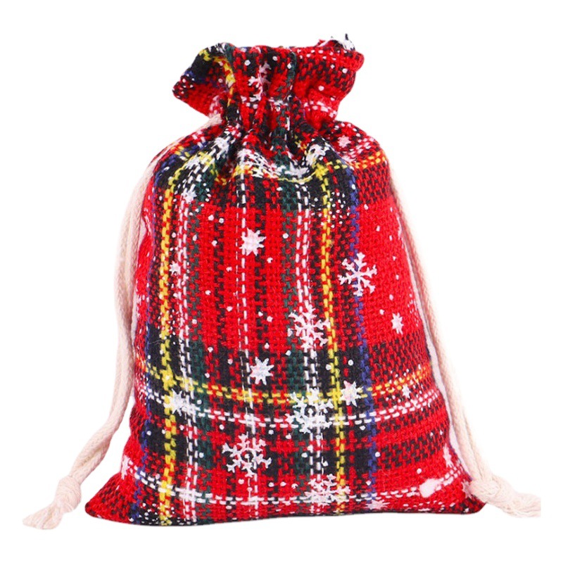 Christmas supplies plaid printed snowflake gift bag candy bag drawstring bag 2021 New