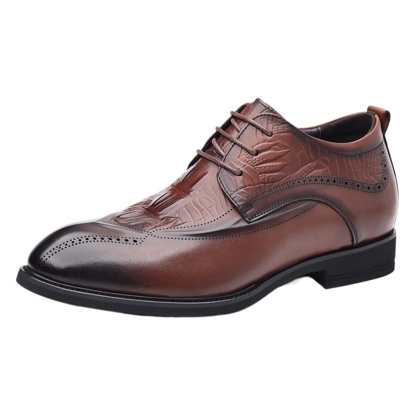 Inner Heightening Business Leather Shoes British Style Brogue Carved Work Clothing Formal Men's Shoes First Layer Cowhide Men's Genuine Leather Shoes