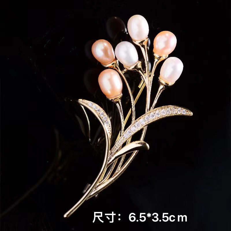 Picture of New style natural pearl bouquet copper brooch high sense female niche design pins Korean fashion chest ornaments wholesale