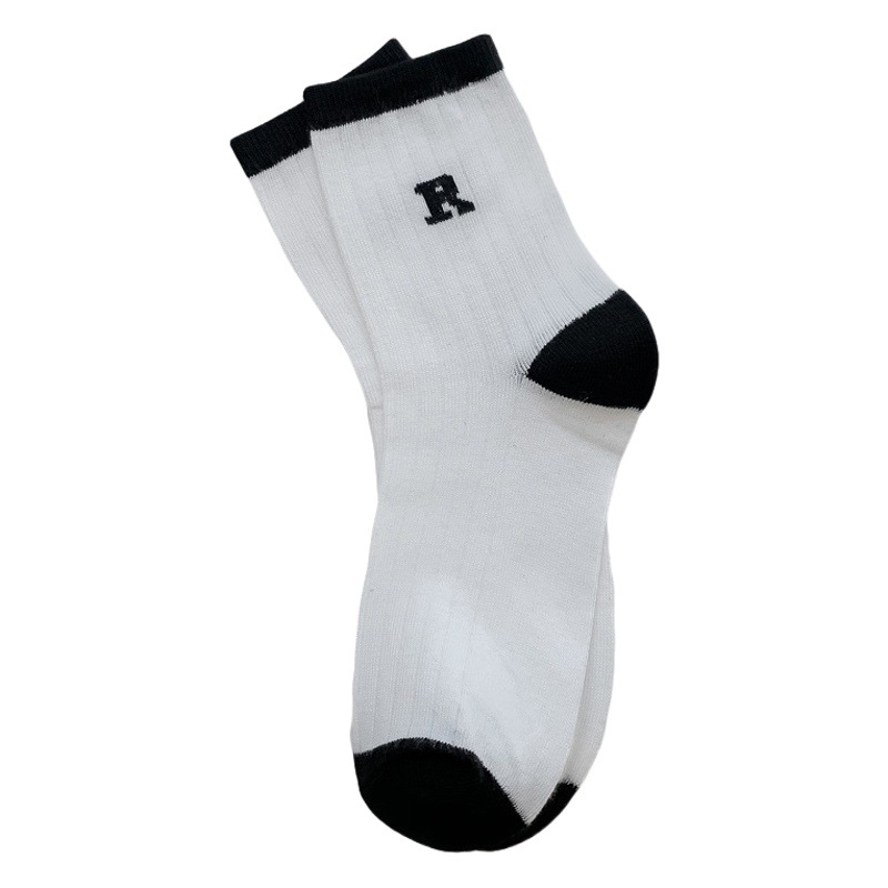 R standard autumn and winter socks women's cotton mid-calf socks Japanese black and white pile socks women's long cotton socks wholesale