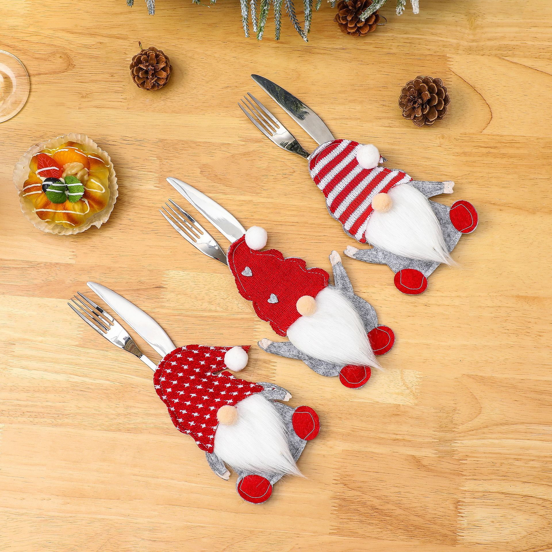 Christmas Decoration Supplies Dwarf Cutlery Set Faceless Elderly Cutlery Bag Cross-Border New Rudolph Cutlery Set