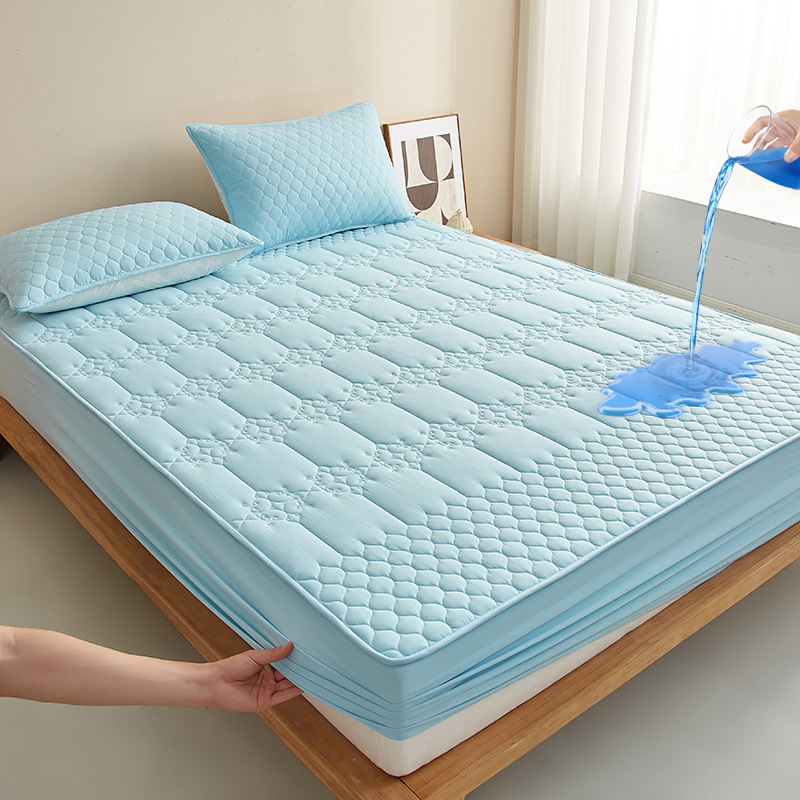 Picture of Class A water-washed cotton-padded waterproof bed hat Simmons mattress anti-slip urine-proof protective cover dust-proof bedspread three-piece set