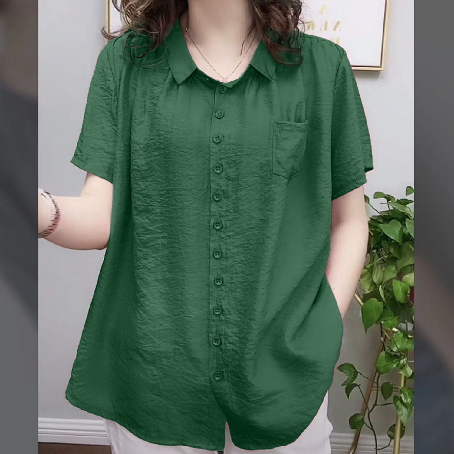 Picture of Wholesale Fat People Women's Wear Fat Mother Plus Size Shirt Belly Covering Top Elderly Women's Short Sleeve Cardigan
