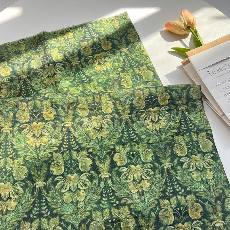 Green Plant New Chinese Style Han Dynasty Cheongsam Dress Suspender Fabric Handmade DIY Fabric Tencel Jacquard Fabric